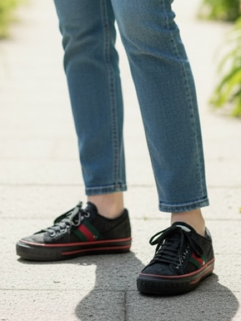 Gucci Off The Grid Tennis 1977 Black ECONYL Sneakers NIB Web Stripe 34.5 Wm/Kids - Picture 6 of 10